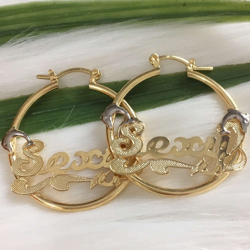 SEXY Round Hoop Earrings 14K Gold Filled Nameplate